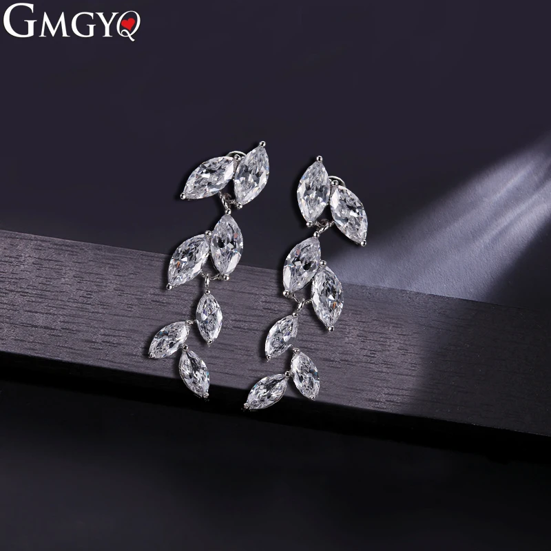 GMGYQ модные серьги с белым кристаллом AAA циркон оливковый Циркон Свадебные