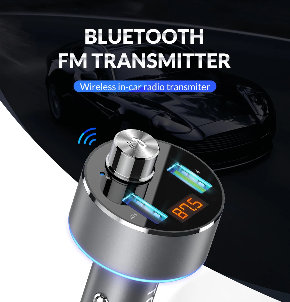 TOPK автомобильное зарядное устройство беспроводной Bluetooth fm-передатчик Громкая связь автомобильный аудио mp3-плеер QC3.0 Быстрая зарядка двойное автомобильное usb-устройство для зарядки телефона