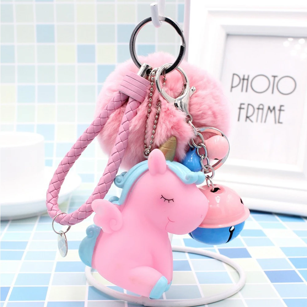 U3 Kawaii Cartoon Unicorn Plush Keychain Fur Ball Pompons Key Ring Car Purse Bag Pendant Plush Toy - Color: U3