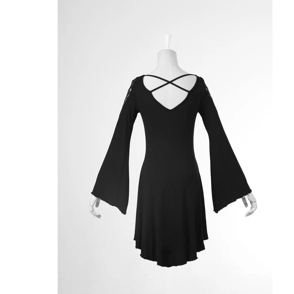 Женское платье в стиле панк Kera черное кружевное с длинным рукавом свободный