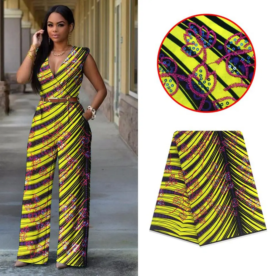 

Latest African Fabrics 100% Cotton Batiki Wax Prints Kitenge/Pagnes/Kikwembe Embroidered Sequins YXL-1