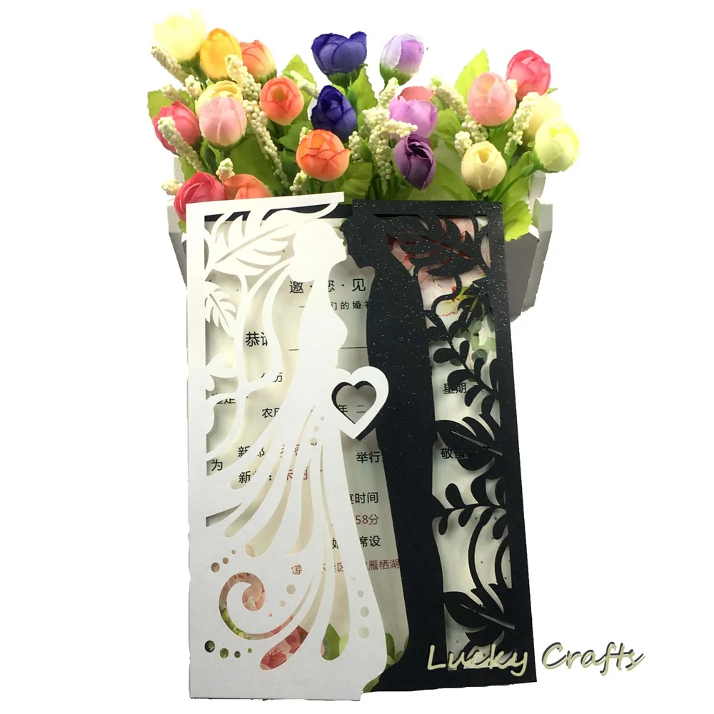 100X Бесплатная доставка черный и белый Жених невеста вертикальные лазерные