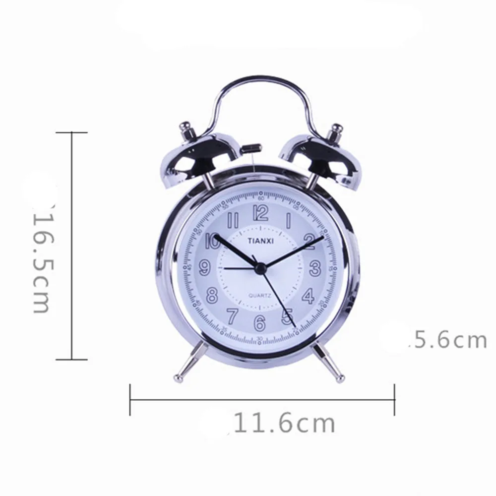 4 дюймовый Гладкий Серебристый металлический будильник с функцией ночного