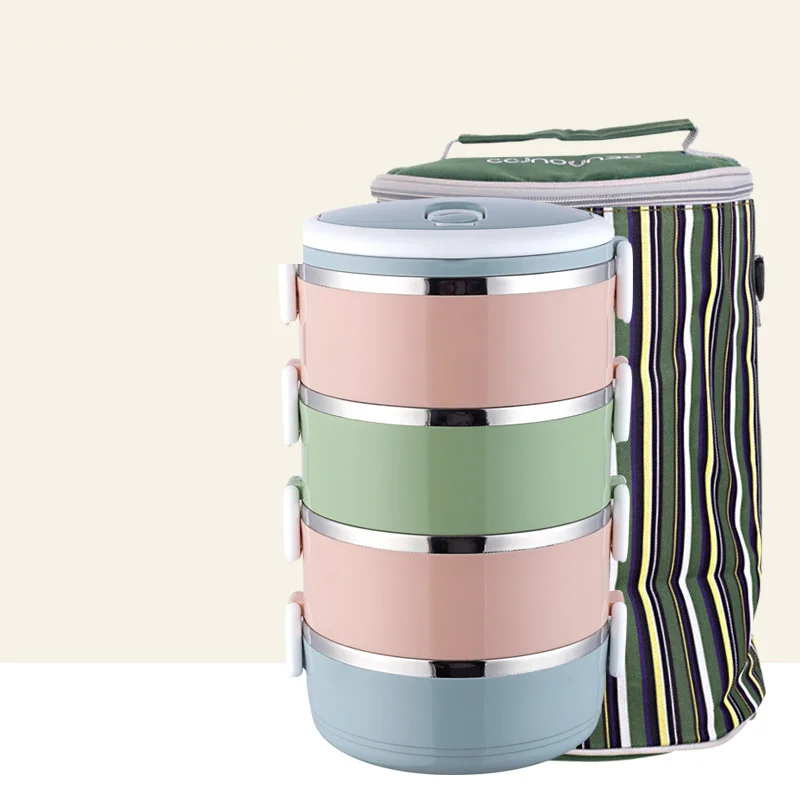 4 Layer And Bag Портативный японский контейнер для ланча бэнто, термоизоляция, контейнеры для суши-еда из нержавеющей стали, пластиковые тонкие комплекты для студентов - Цвет: 4 Layer And Bag
