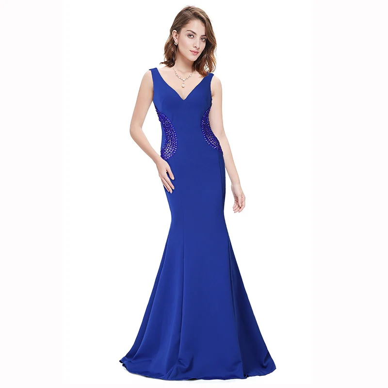 Женское платье с V-образным вырезом без рукавов | Женская одежда