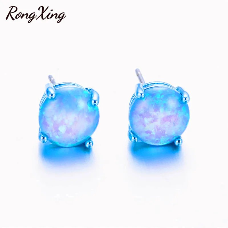 RongXing Vintage Punk Blue Gold Filled Fire Opal Stud Earrings For Women Men Fashion Jewelry Halloween Earring Gift Ear0695 | Украшения и