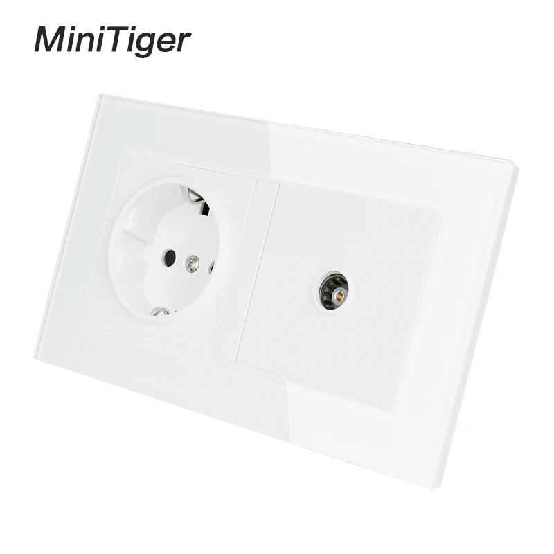 Белая Роскошная стеклянная панель Minitiger 2 клавиши настенное питание 16 А