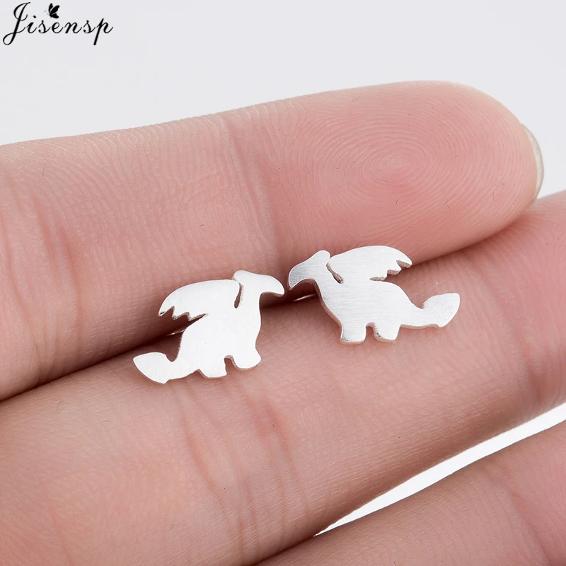 Jisensp Cute Dinosaur Animal Stud Earrings for Kids Fashion Mini Cartoon Minimalist Jewelry Female Earing Gift | Украшения и