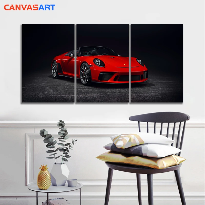 Холст искусство 5 HD Печать роскошный спортивный автомобиль 911 Carrera S Красный