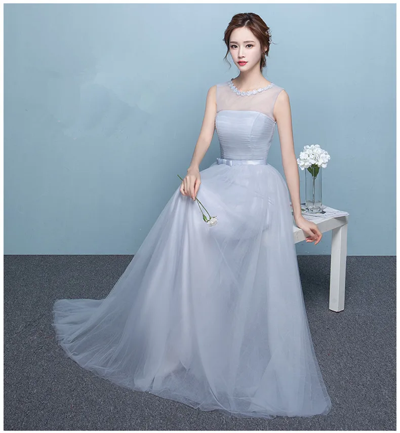 Платье подружки невесты длинное светло серое платье без рукавов для выпускного