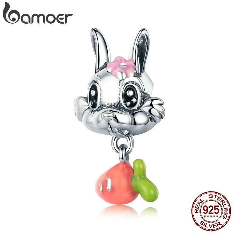 BAMOER, Новое поступление, 925 пробы, серебряный, милый, морковка и Кролик, подвеска, очаровательный браслет для девочек, сделай сам, ювелирное изделие, подарок для девочек SCC324
