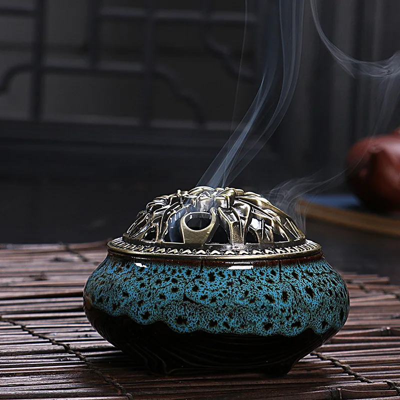 Celadon керамический будда благовония база медный сплав антикварные горелка