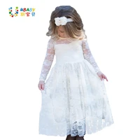 girl lace long dress flower for age 2 12 baby kids princess formal wedding prom party dress white beige big bow sweet clothing