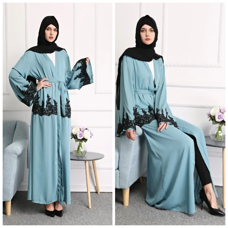 Модный мусульманский кардиган с вышивкой Abaya кружевные платья кимоно длинное