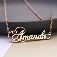 personalized heart cursive nameplate necklace women men letter jewelry custom name necklace friendship gift collier femme 2019