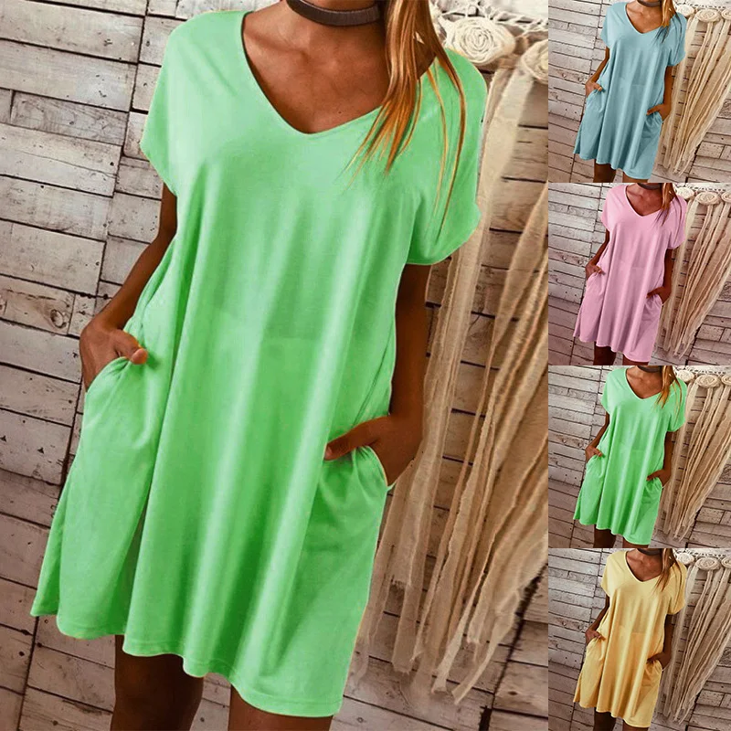 Женское летнее пляжное платье с карманами размера плюс стильное домашнее