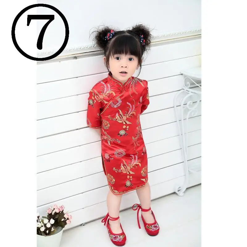 Платья Ципао для маленьких девочек зеленого цвета модная новогодняя Детская