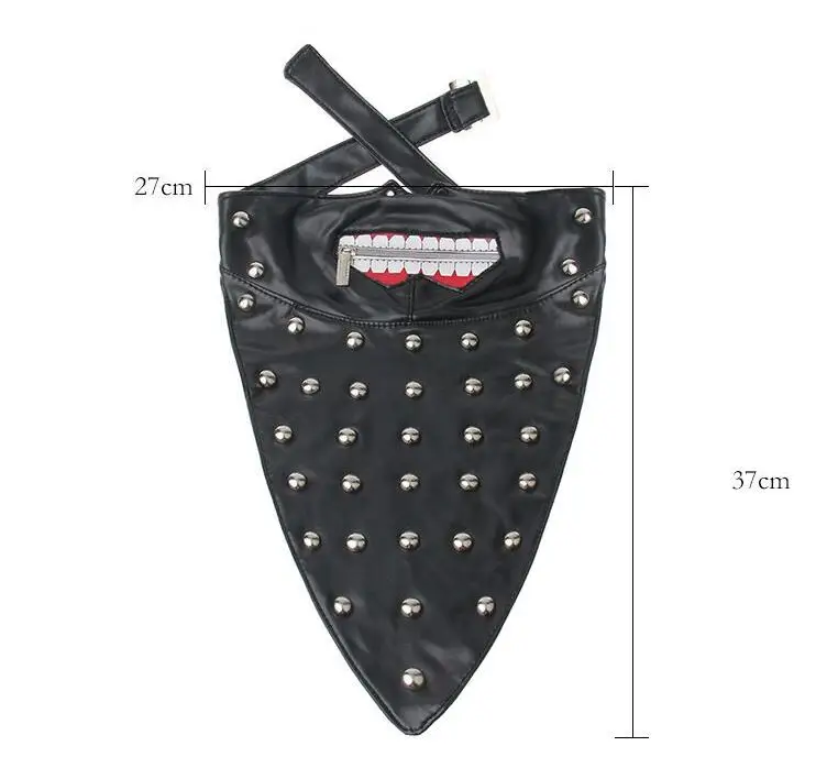 YOYORan PU leather tooth zipper face mask riding cycling triangular bandage cosplay party Costume Props button | Тематическая