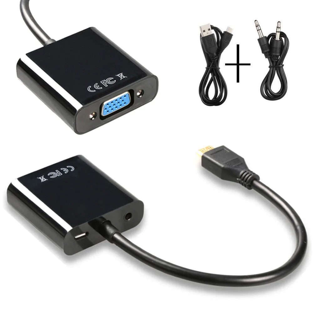 Мини адаптер hdmi vga с аудио + Micro USB кабель питания для ноутбуков планшетов 100 штук| |
