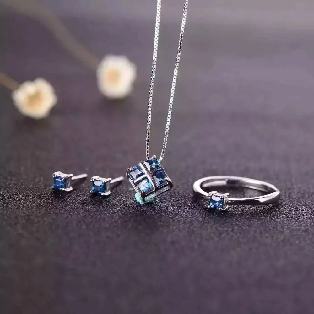 Женский ювелирный комплект из серебра 925 пробы с натуральным сапфиром|jewelry sets|fine