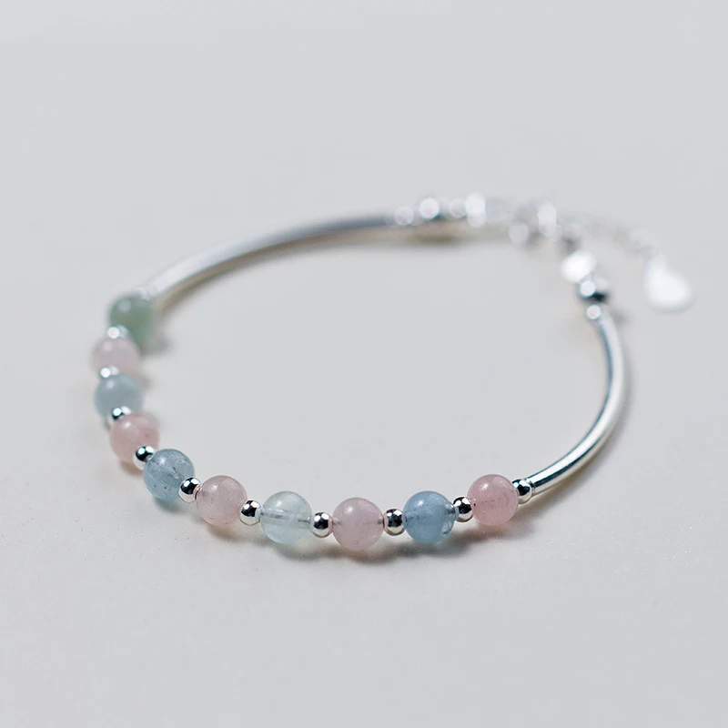 Женский браслет из серебра 925 пробы с бусинами Morganite|Гибкие и жесткие браслеты| |
