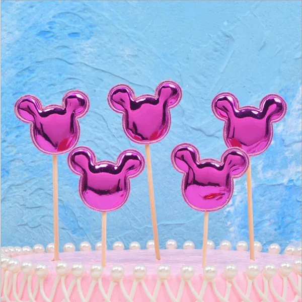 Rose Mickey 5 шт. Микки и Минни Микки Маус голова торт Топпер флажки для кексов для предродовой вечеринки Мальчик Дети День рождения Свадебные украшения поставки - Цвет: Rose Mickey