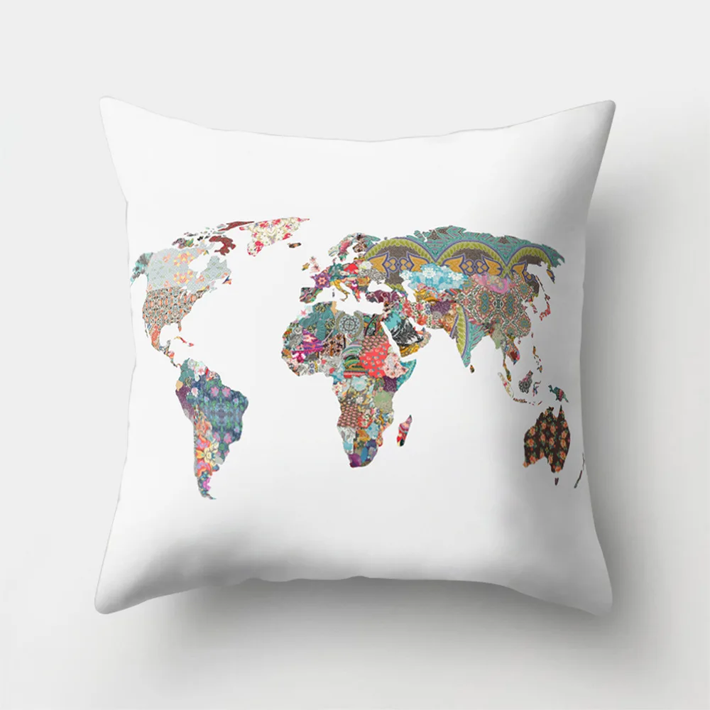 World Map Printed Custom Sofa Cushion Covers 45x45cm Pink Black and White Cover for Pillow Vintage Home Decoration Accessories