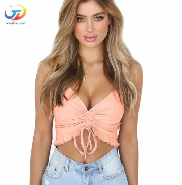 Tenglongwl 2018 Новые Топы Sexy оборками Ruched Knit Crop Top Для женщин короткие футболки