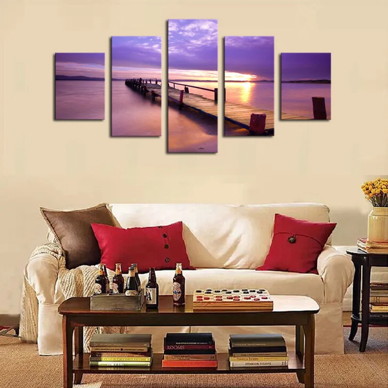 

Angel's Art Unframed 5pcs/Set Bridge On The Sea View HD Canvas Print Painting