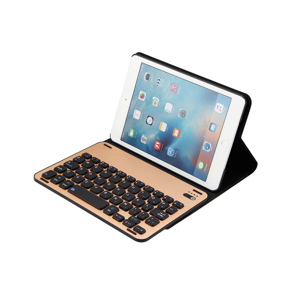 GD OMESHIN ультра Алюминий Bluetooth клавиатура с кожаный чехол для нового Ipad Smart ультра-тонкий Bluetooth клавиатура для Ipad Mini 4 118A - Цвет: GD