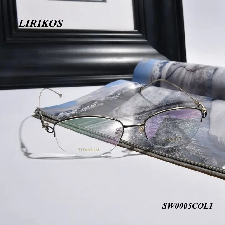 BLACK WITH GOLD LIRIKOS чистый титан выдалбливают с Ablaze бизнес женщин чтения полуоправы очки для чтения прозрачные линзы для глаз Fmale очки - Цвет оправы: BLACK WITH GOLD
