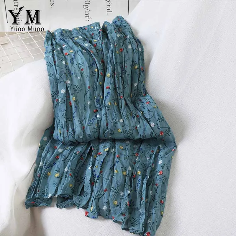 Style6WBlue YuooMuoo популярная красная плиссированная юбка с цветочным рисунком женская элегантная миди-юбка с высокой талией летняя трапециевидная Праздничная юбка в стиле бохо Женская юбка - Цвет: Style6WBlue