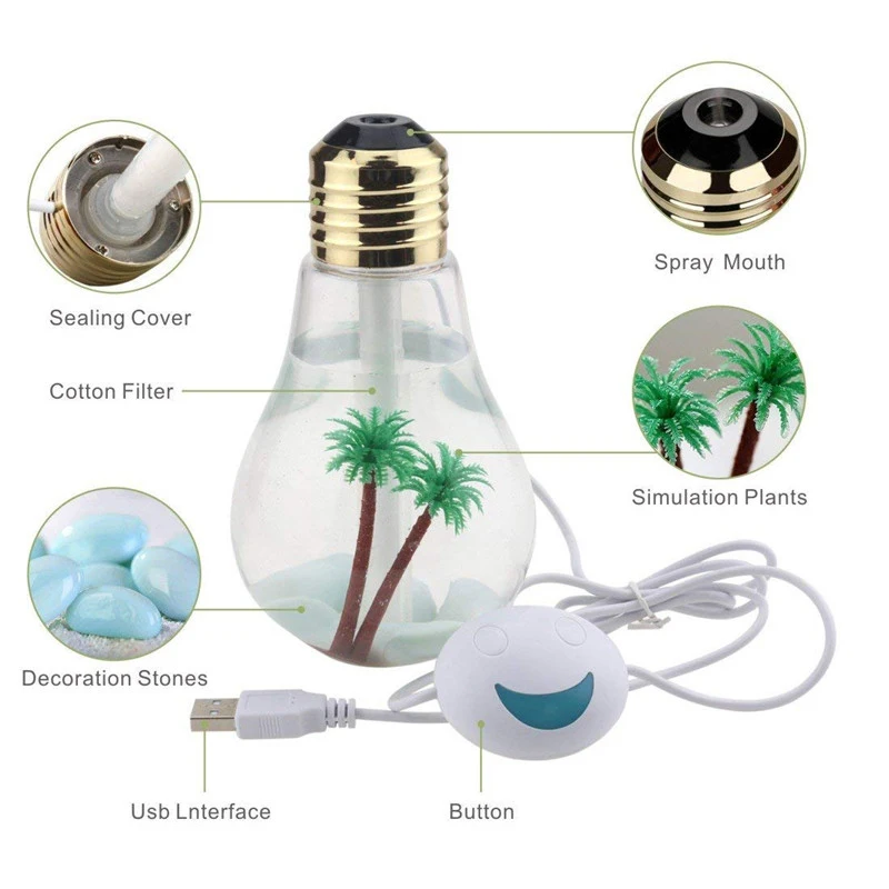 2 color 400ML Bulb Essential Oil Diffuser Ultrasonic LED USB Port Plant Tree Aroma Difusores Humidifier Usb | Бытовая техника