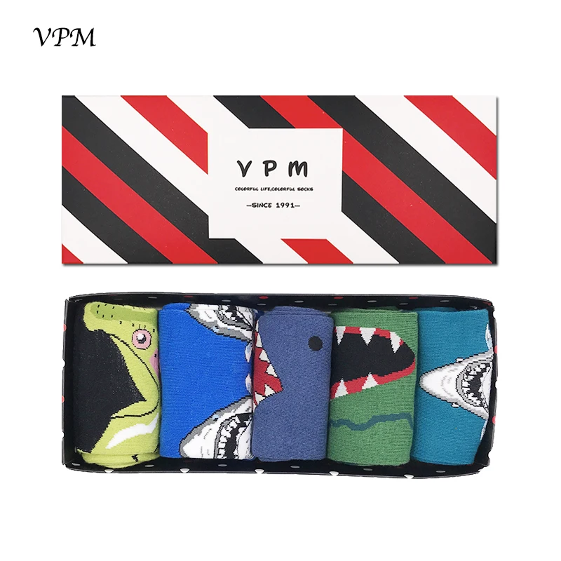 VPM красочные чесаный Хлопковые фирменные носки Для мужчин экипажа смешные днем