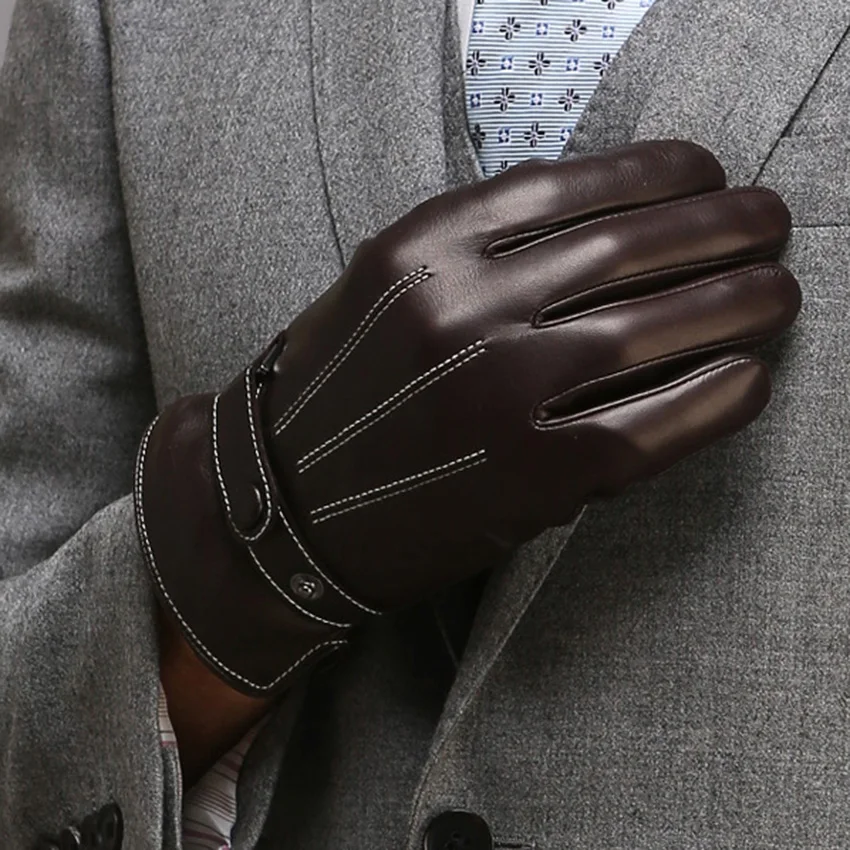 Перчатки Кожаные мужские, для сенсорных экранов, с бархатной подкладкой, толстые, теплые, зимние, мотоциклетные перчатки, перчатки для вожде... от AliExpress RU&CIS NEW