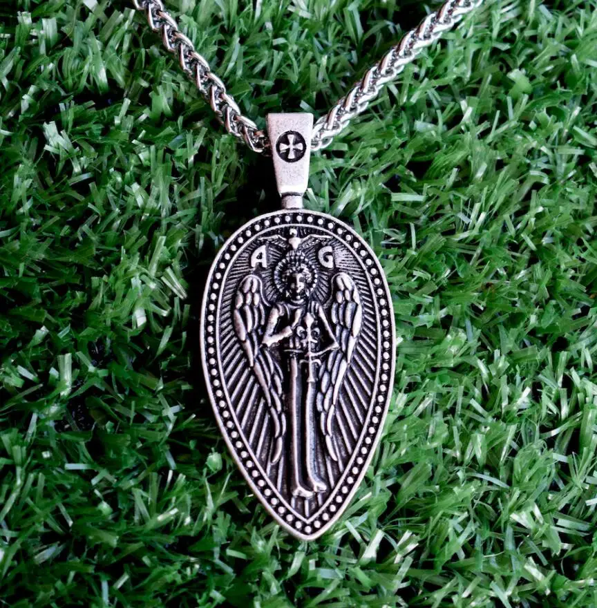 metal chain ARCHANGEL ST GABRIEL ожерелье защита-США-Молитва - Окраска металла: metal chain