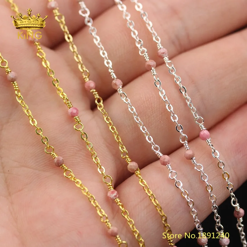 5meters Natural Rhodonite Stone Faceted Round Loose Beads Chain Plated Gold/Silver Connectors Rosary Chains Crafts Chokers ZJ260 | Украшения