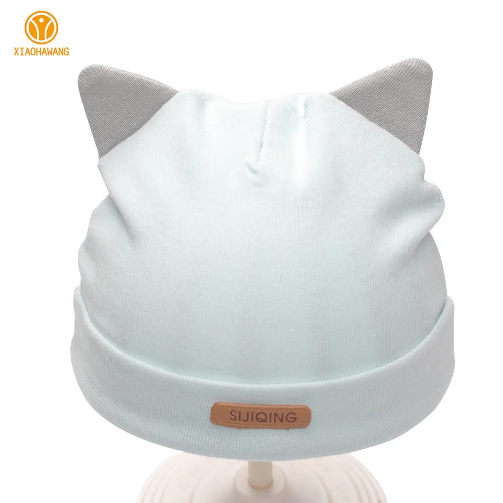 Однотонные шапки для новорожденных хлопковые девочек и мальчиков с бантом 2018