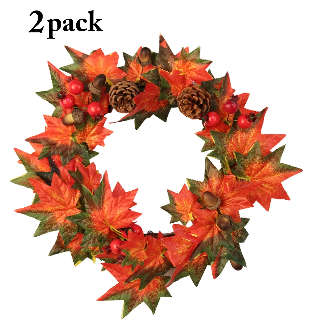 

2Pcs Christmas Wreath 14'' Artificial Plant Maple Leaves Pinecone Christmas Hanging Wreath Christmas Decoration