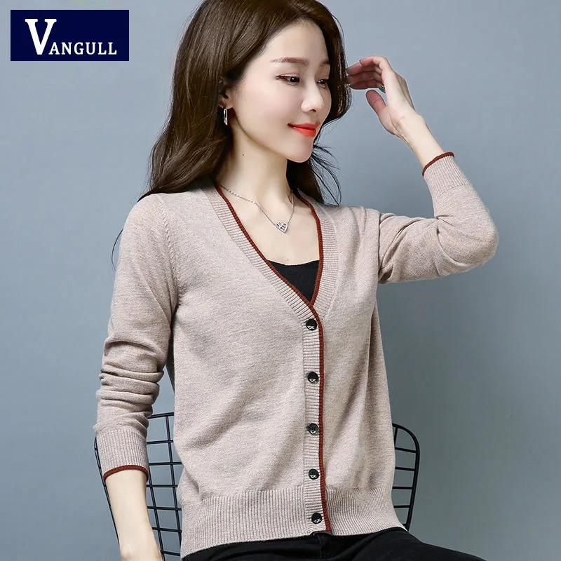 Vangull Autumn Knit Sweater Women 2020 New Spring Harajuku Slim Warm Cardigan College Casual Long Sleeve Winter Coat |