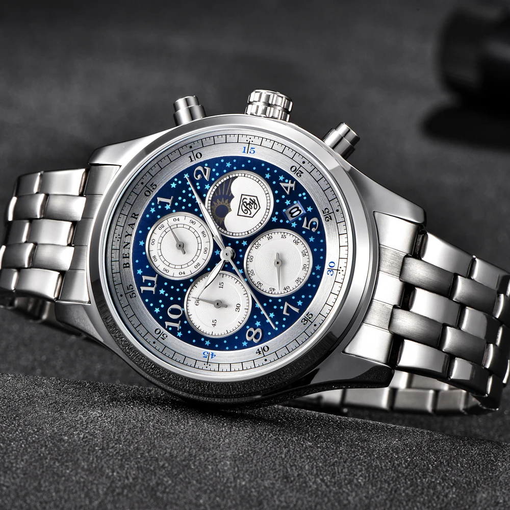 Мужские кварцевые аналоговые часы-хронограф из нержавеющей стали | Наручные часы