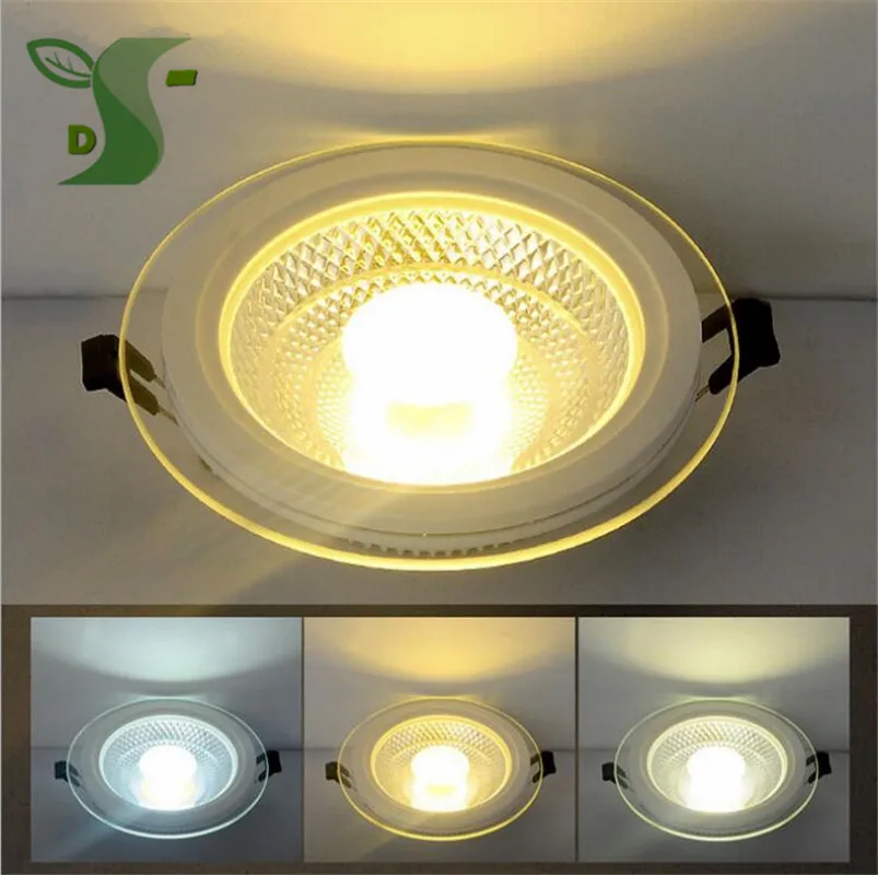 

5W 10W 15W COB downlight Recessed Glass Cover Dimmable panel light AC85-265V Round/Square spot light three colors change 10pcs