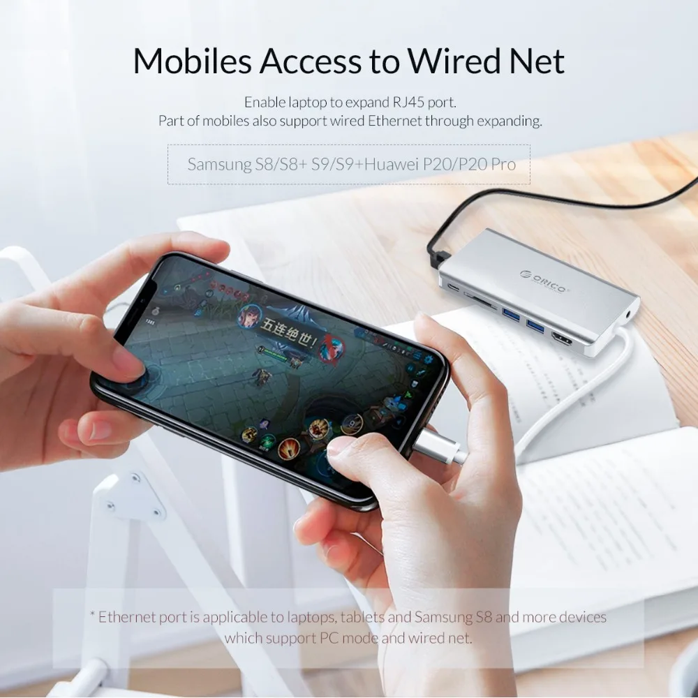 ORICO 8 в 1 usb хаб USB C HDMI RJ45 концентратор для MacBook samsung Galaxy S9 Note 9 huawei P20 Pro type 3 0