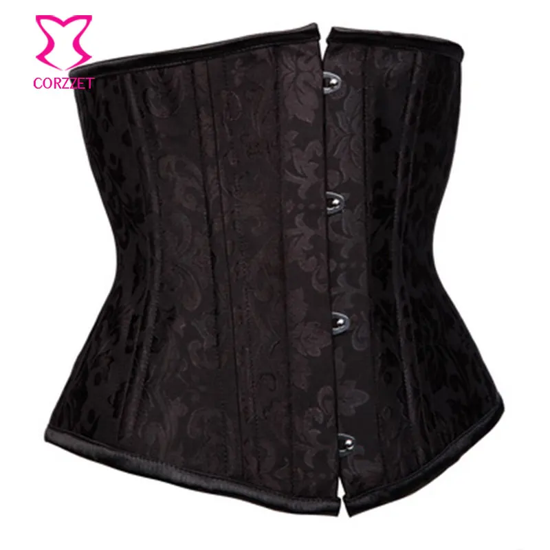 Черный Жаккардовый облегающий корсет со стальными косточками женское нижнее