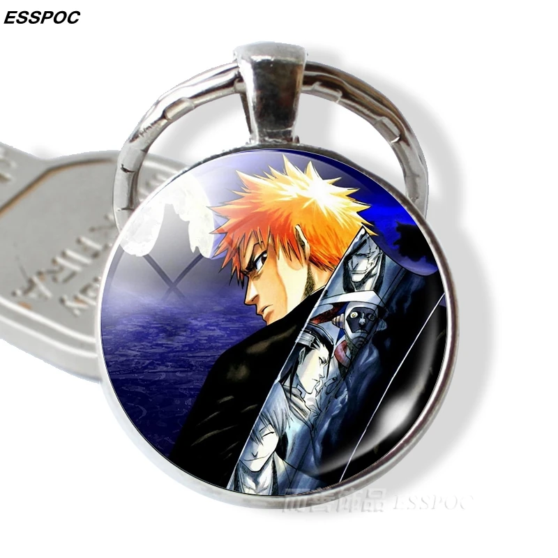 Bleach аниме брелок, персонаж аниме, стекло, кабошон, серебро, покрытый металлом брелок, модные ювелирные изделия, подарок для мужчин