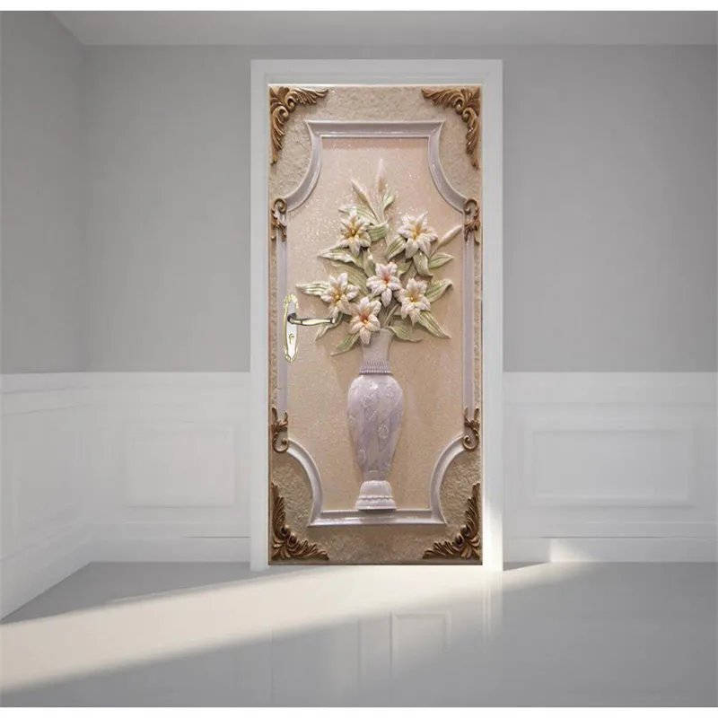 Двери обои белая ваза 3D DIY фрески фон для гостиной спальни стеклянная наклейка