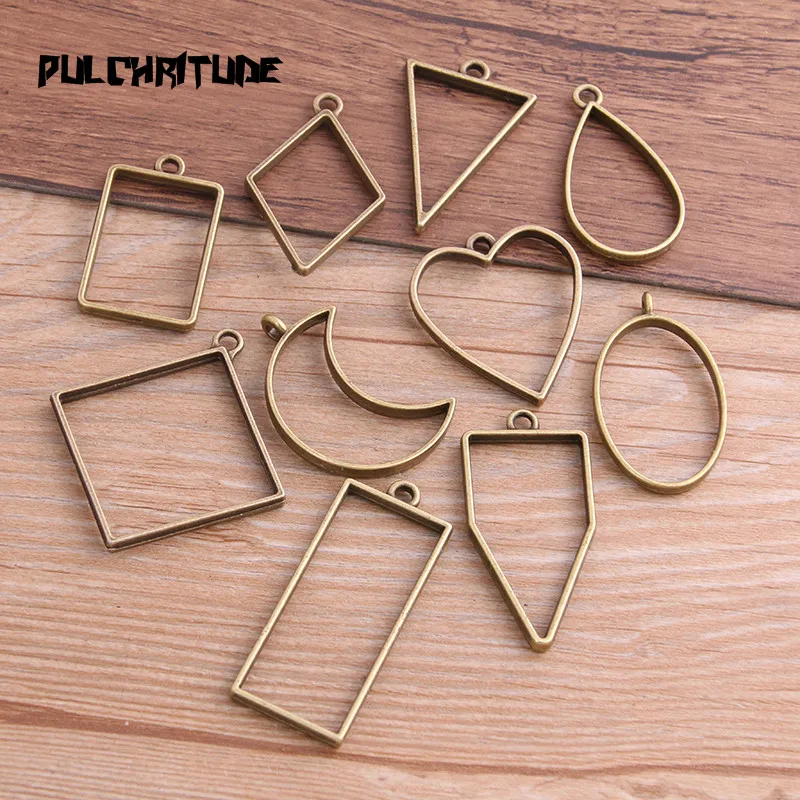 Pulchrode 10 шт./лот, шесть цветов, геометрическая фигура, шарм, полый клей, пустая подвеска, поднос, ободок, подвески, сделай сам, ручная работа