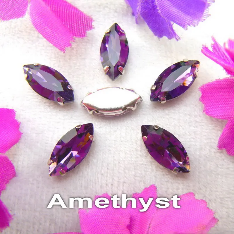 A3 Amethyst Стеклянные кристаллы, серебряные когти, 8 размеров, красивые цвета, конский глаз, Наветт, маркиза, форма, пришитые стразы, бусины, Аппликации, сделай сам - Цвет: A3 Amethyst