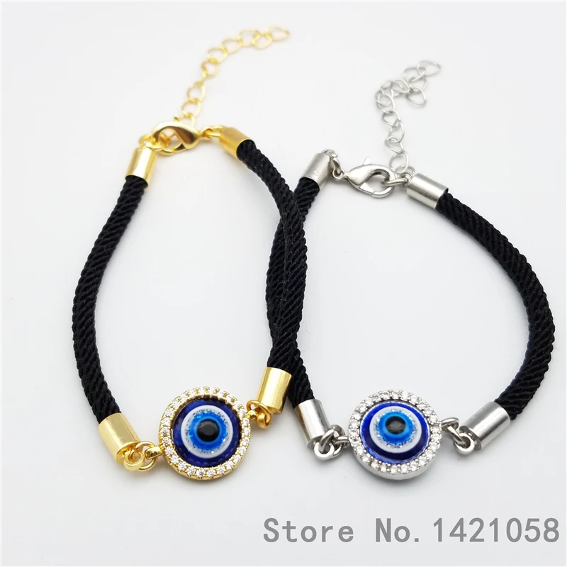 10pcs/Lot Wholesale resin inlay blue eye turkish charm bracelet black rope | Украшения и аксессуары