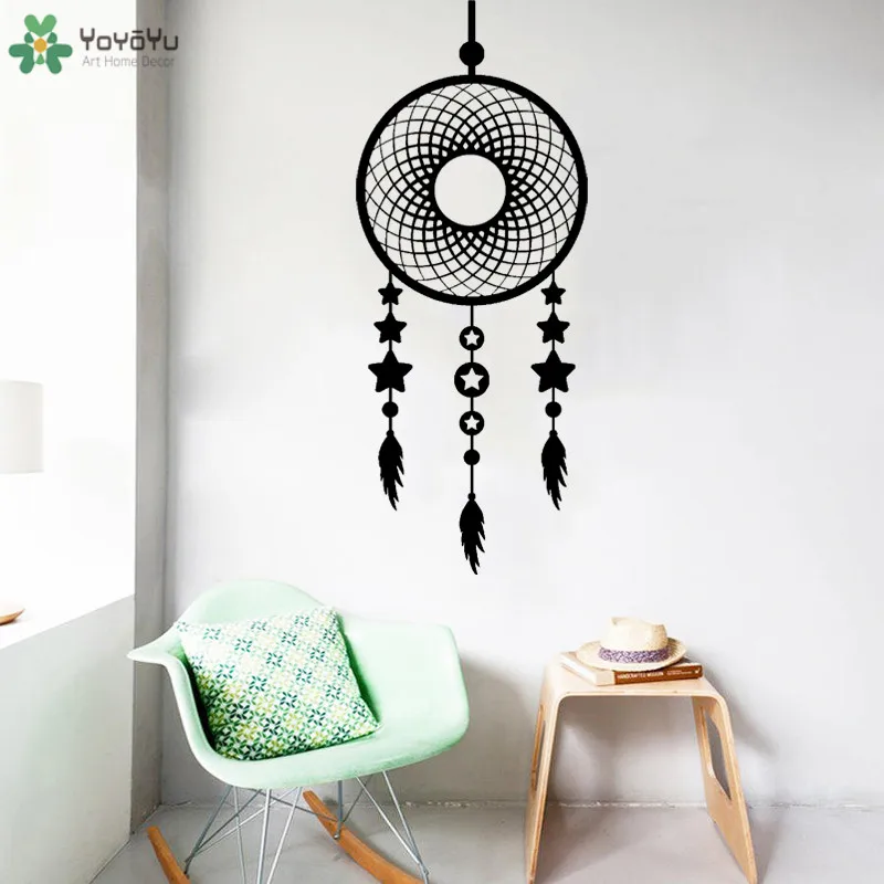 Стеновые наклейки YOYOYU Creative Stars Feather Dreamcatcher, этические аксессуары спальни, искусство муралов, постер декор CT673.